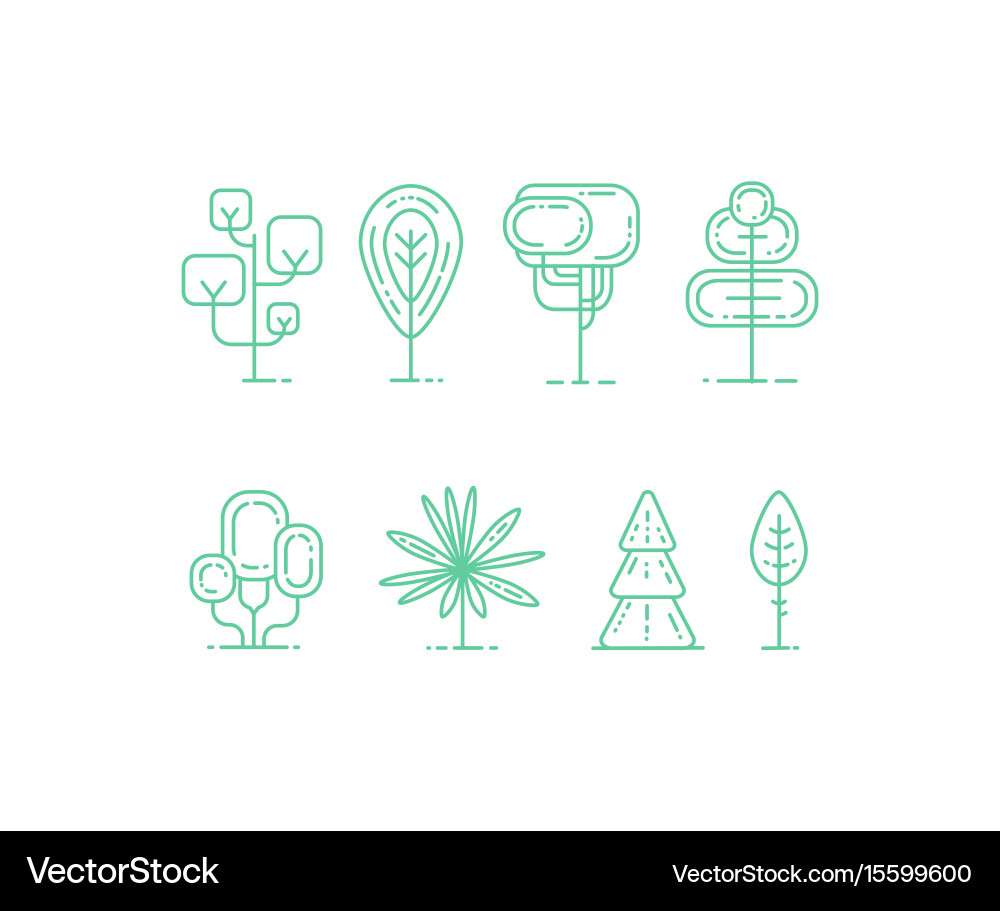 Flat linear tree icons set vector image