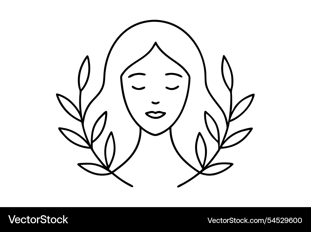 Minimalist line art of womans face with closed Minimalist line art of womans face with closed Vector Image
