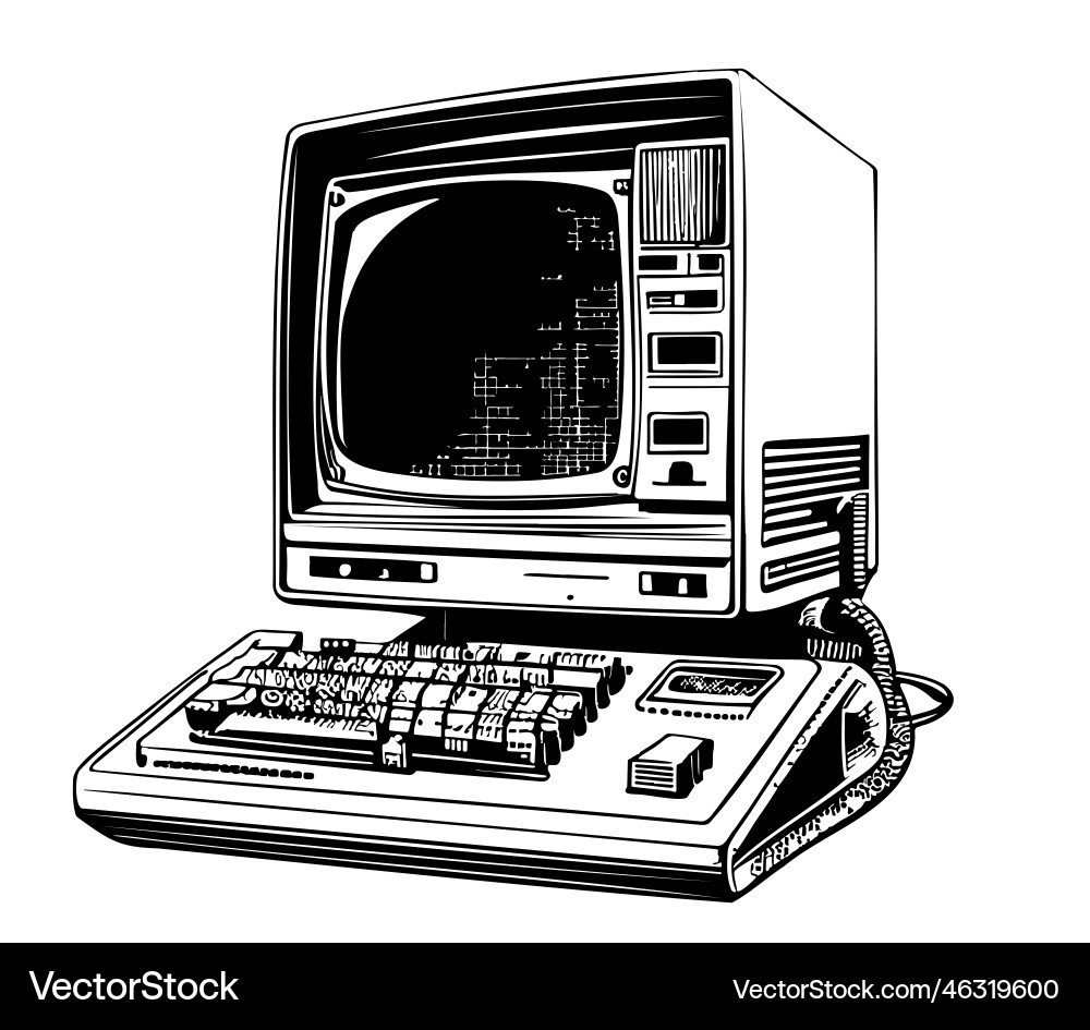 Retro Computer Sketch Vector Image