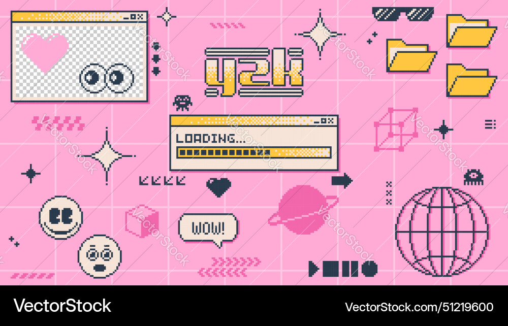 Y2k banner computer pc desktop interface Y2k banner computer pc desktop interface vector image
