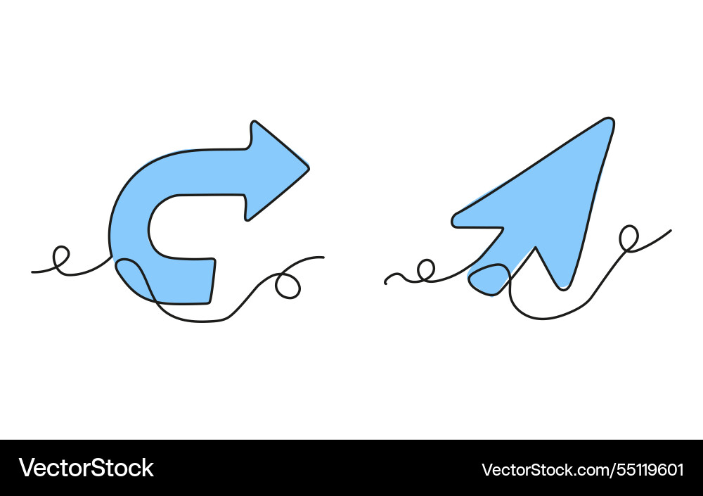Cursor and arrow in continuous line drawing style Cursor and arrow in continuous line drawing style vector image