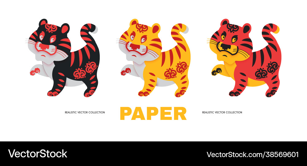 Happy chinese new year 2022 tiger set animal Happy chinese new year 2022 tiger set animal vector image