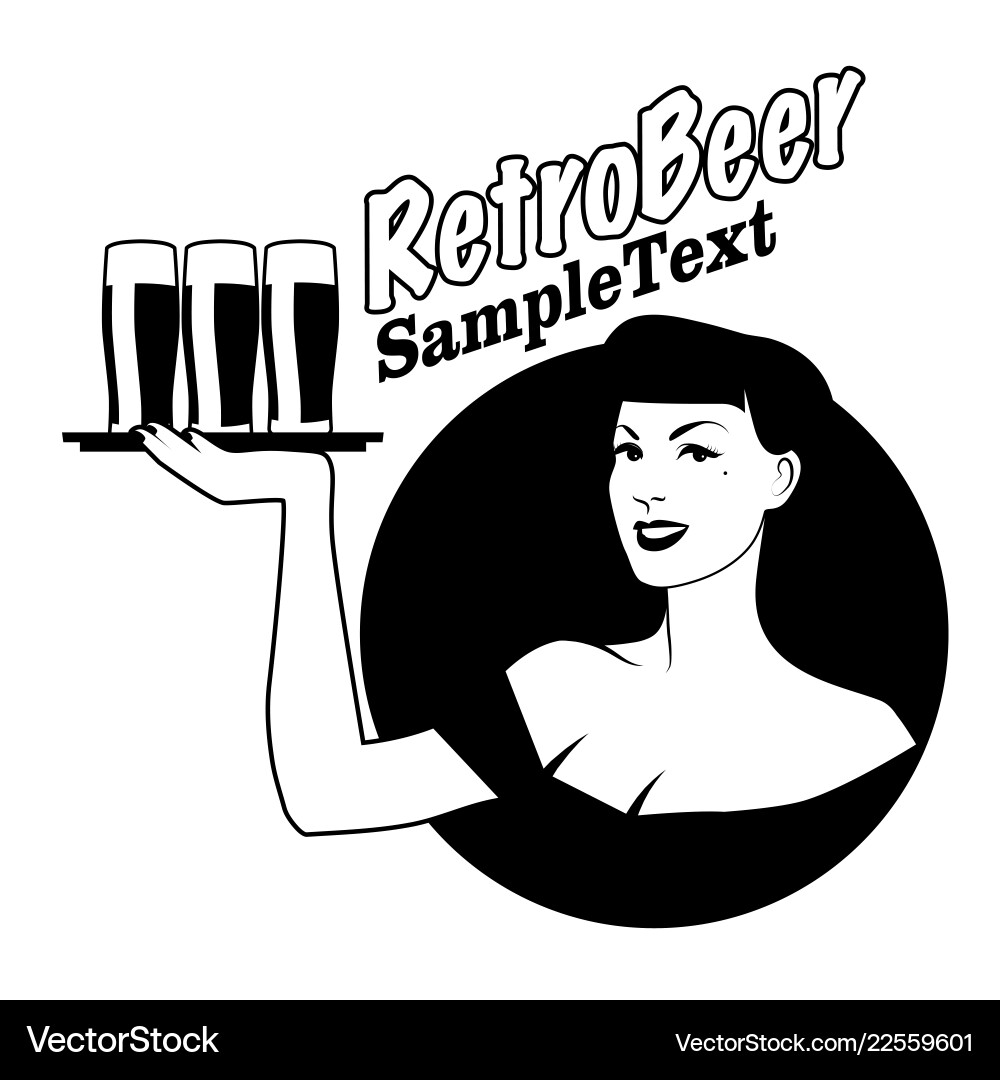 Retro Pinup Girl with Beer Tray Vector Image