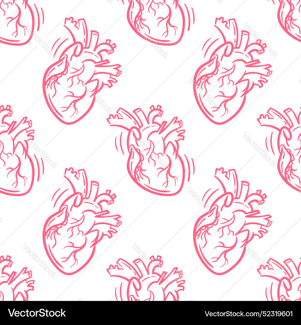 Seamless pattern realistic anatomic heart Vector Image