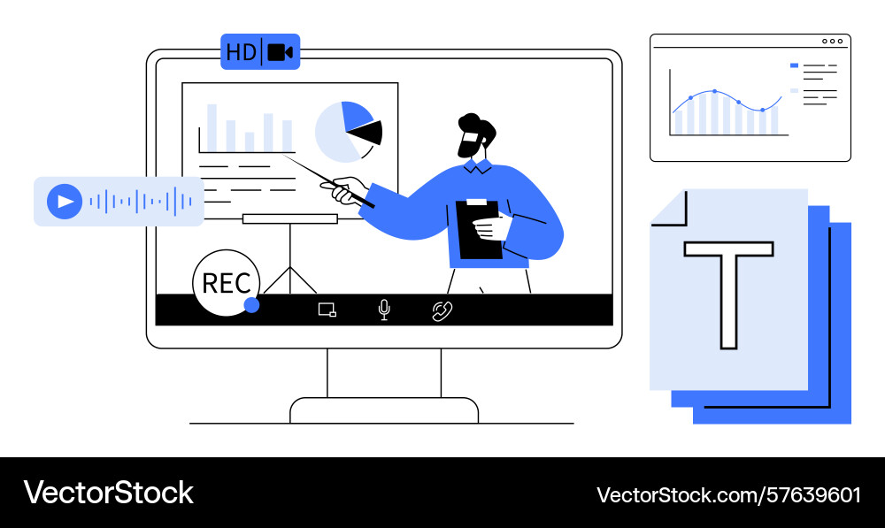 Virtual presentation with data analysis vector image