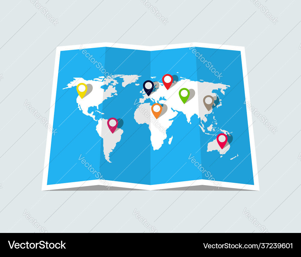 World map with pin location paper World map with pin location paper vector image