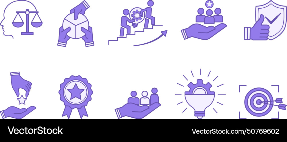 Colored set of core values icons vector image