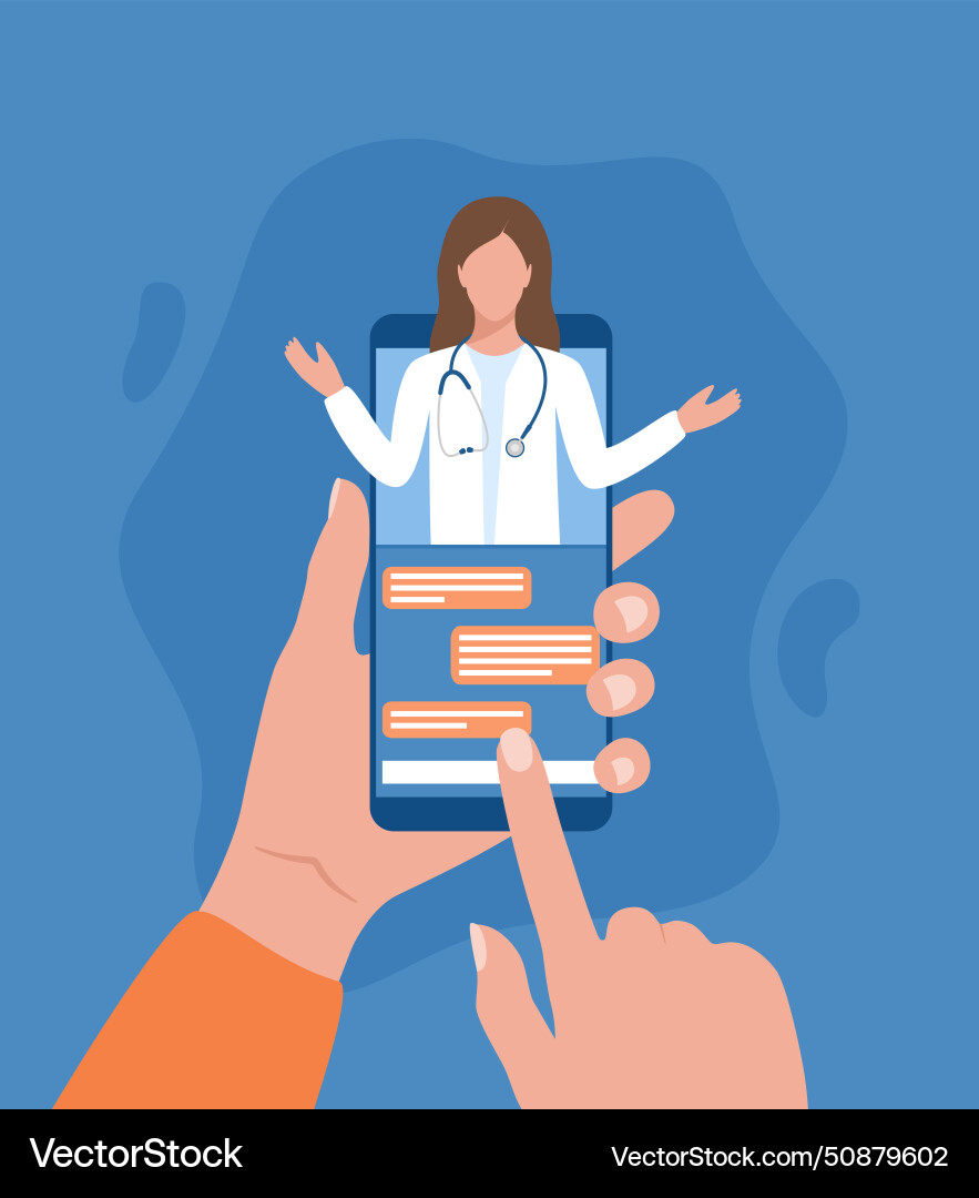 Hand halten Smartphone mit weiblichem Arzt Hand halten Smartphone mit weiblichem Arzt vektorbild