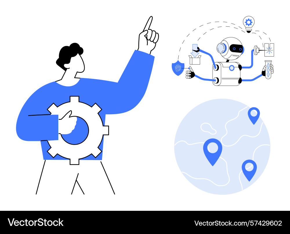 Man with gear representing innovation and robot vector image