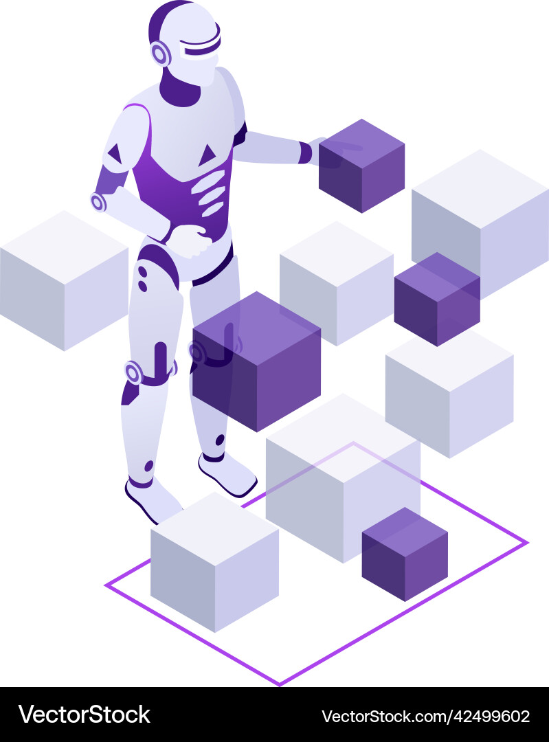 Robot moving cubes composition vector image
