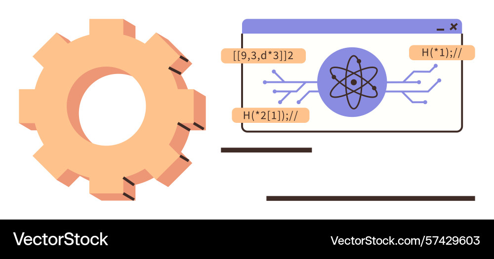 Atomic science and programming concept with gear Atomic science and programming concept with gear vector image