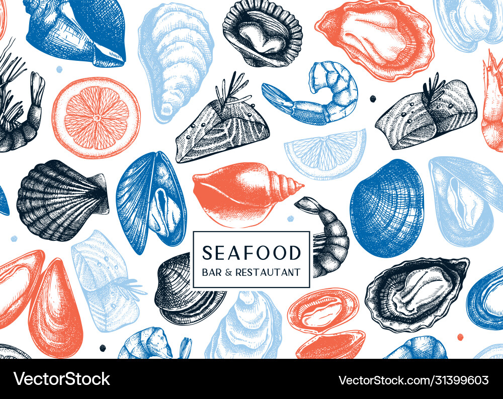 Background with hand drawn shellfish - clam Background with hand drawn shellfish - clam vector image