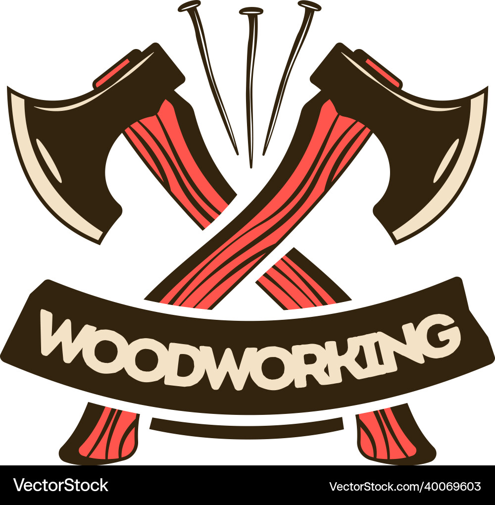 Crossed axes woodworking emblem vector image