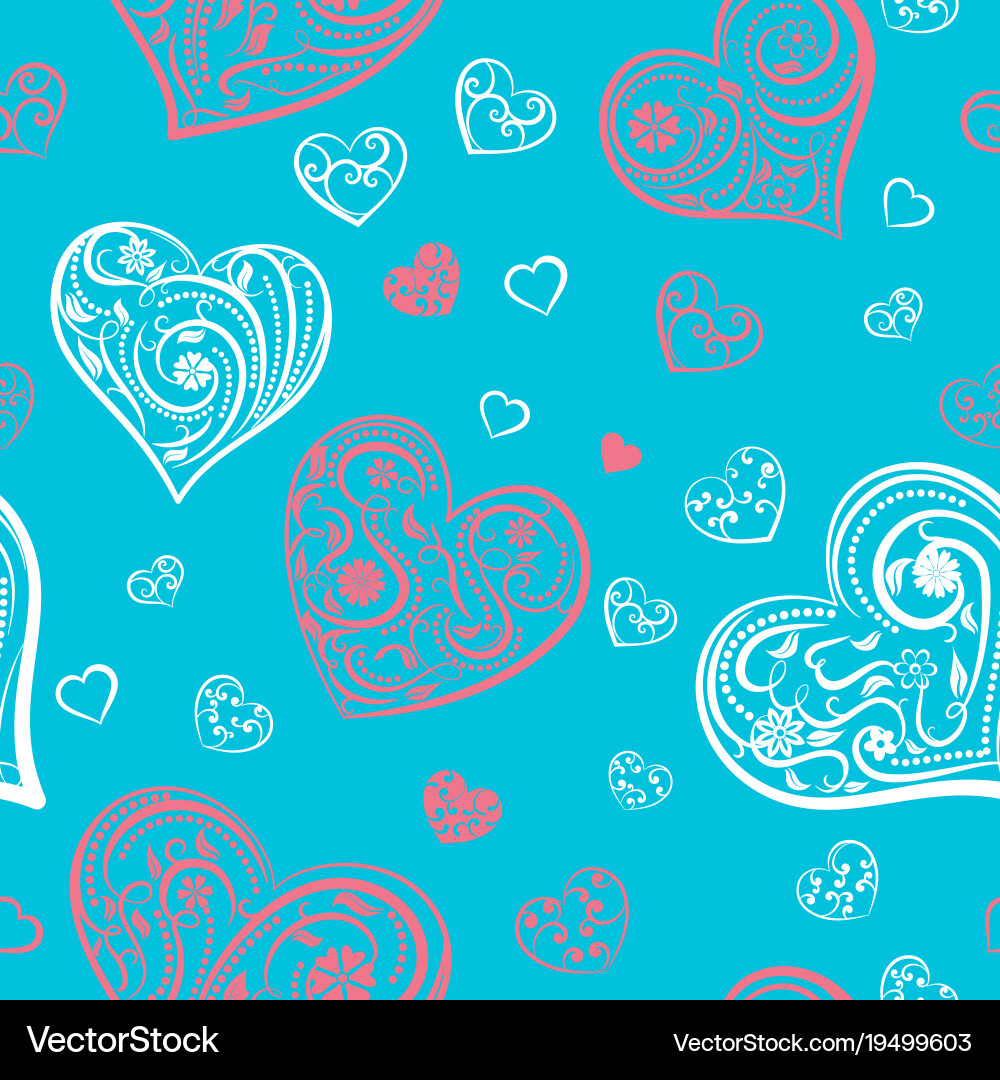 Heart Pattern with Curls & Flowers vector image