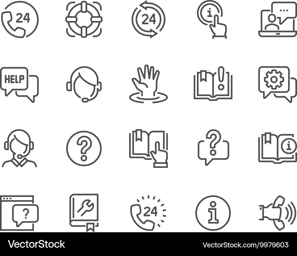 Help & Support Line Icons vector image