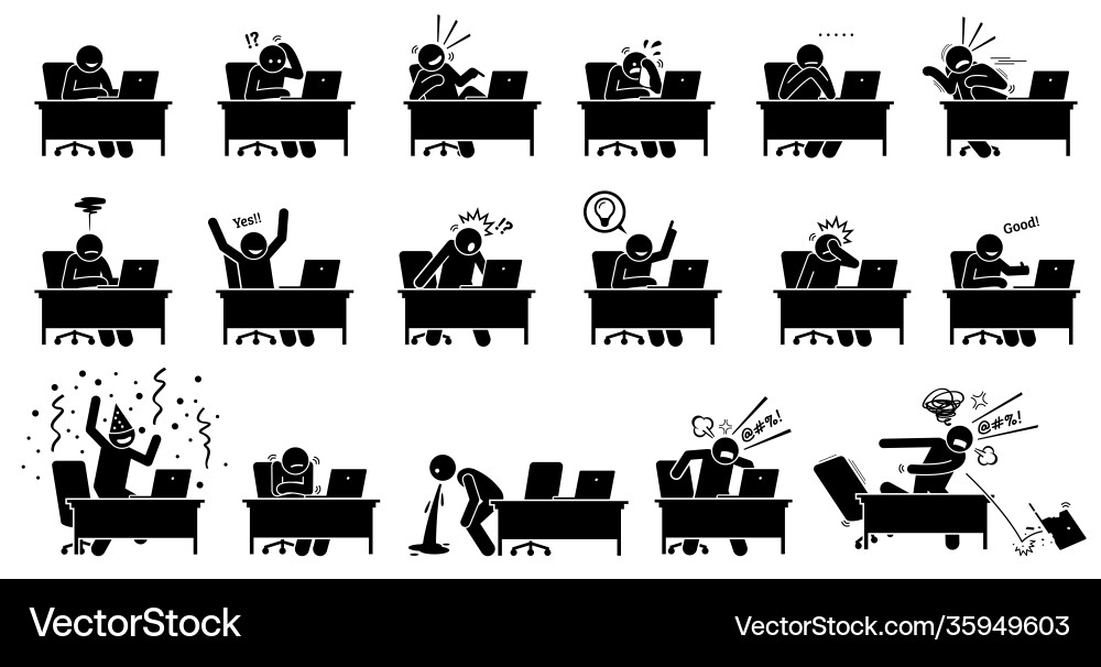 Man using computer reactions towards online Man using computer reactions towards online vector image