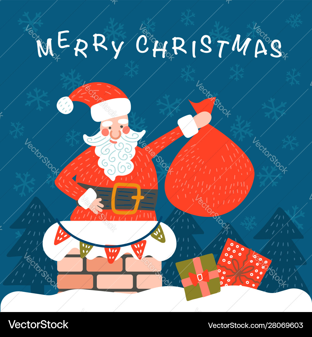 Merry Santa Claus Entering Chimney vector image