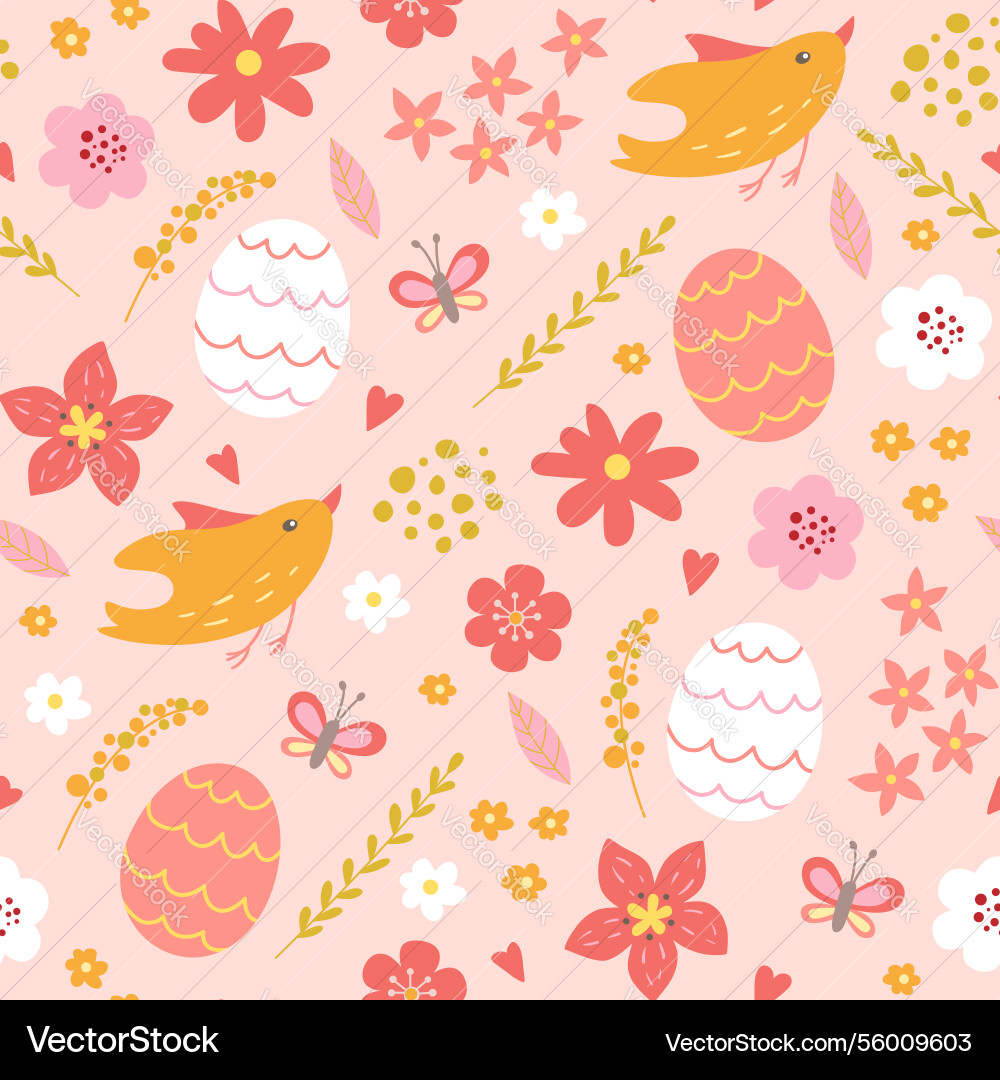 Seamless pattern with easter eggs flowers Vector Image
