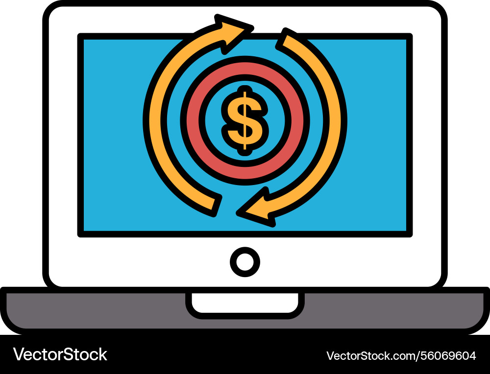 A computer monitor with dollar sign and arrows A computer monitor with dollar sign and arrows Vector Image