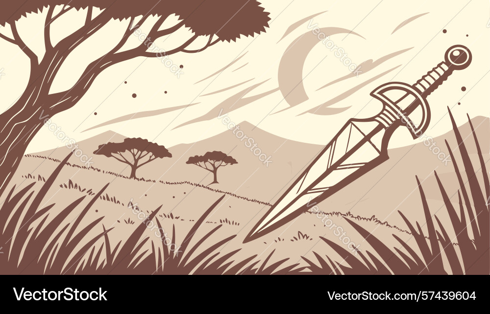 Ancient power a dagger marks path in the desert vector image