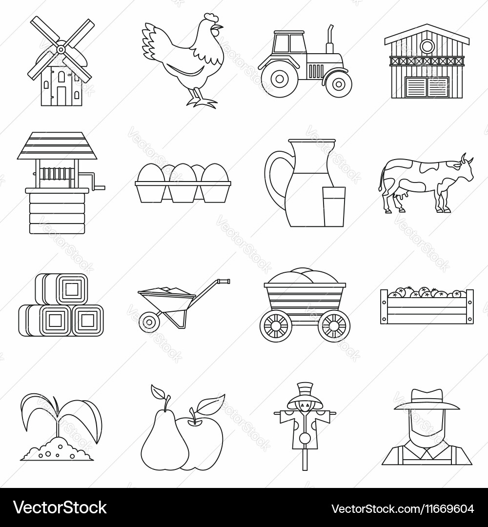 Farm icons set outline style Vector Image