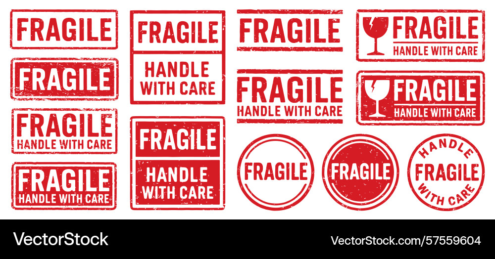 Fragile handle with care stamp set Fragile handle with care stamp set vector image