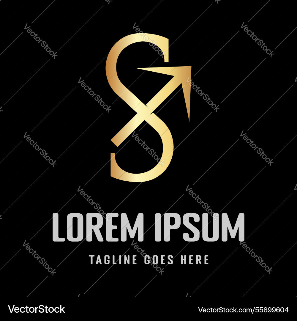 Golden initial letter s with arrowhead Golden initial letter s with arrowhead vector image