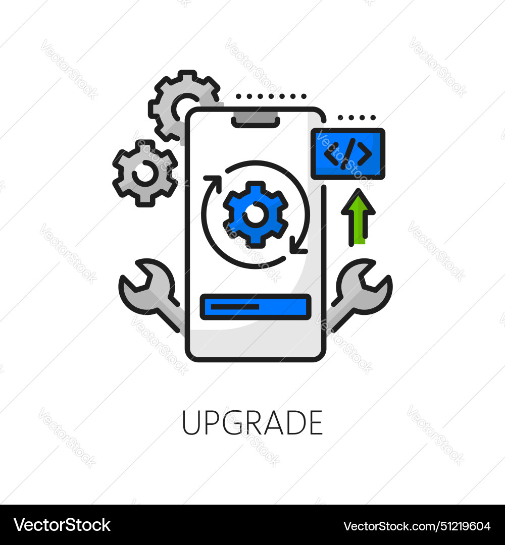 Mobile application develop and upgrade line icon vector image