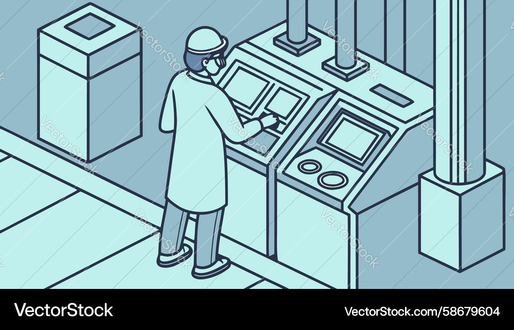 Scientist operating complex controls in a modern Vector Image