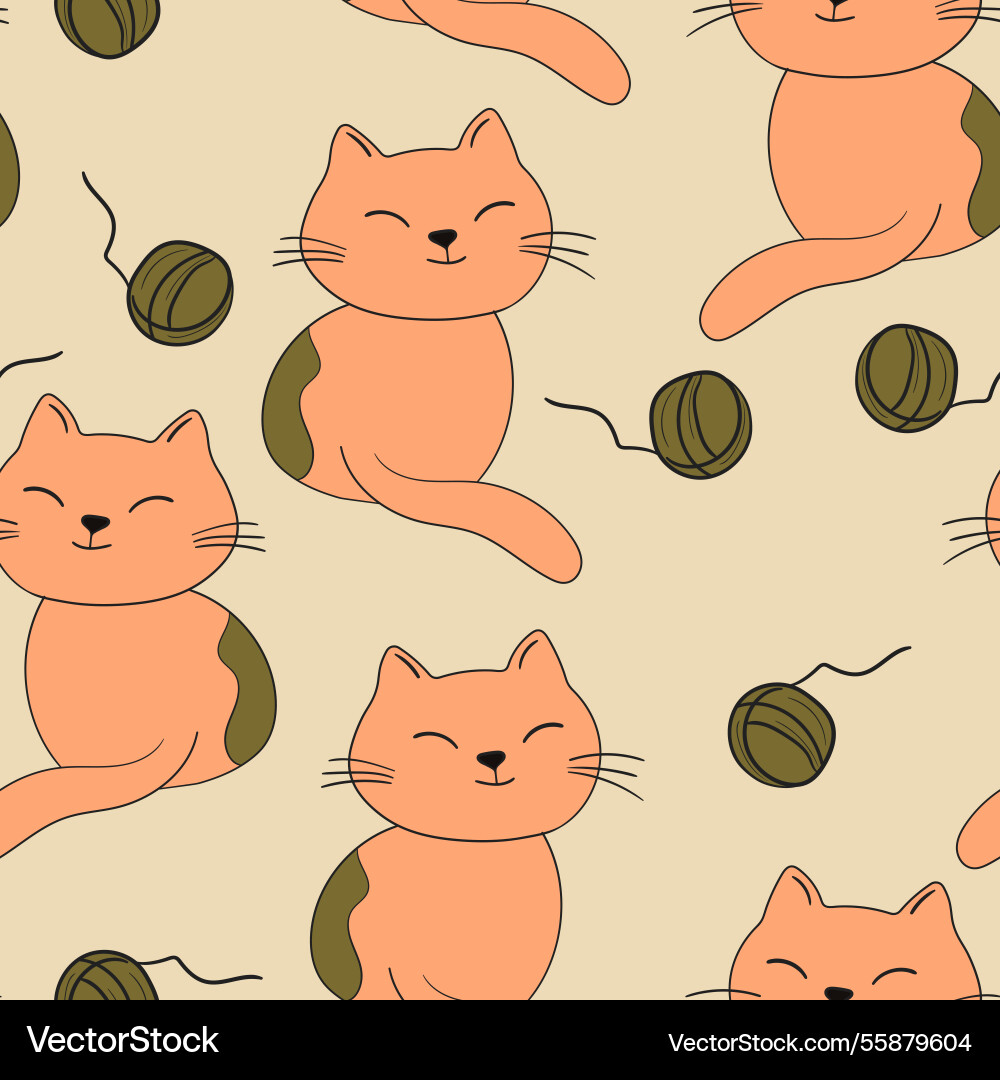 Seamless pattern with cute kitten print different Seamless pattern with cute kitten print different Vector Image