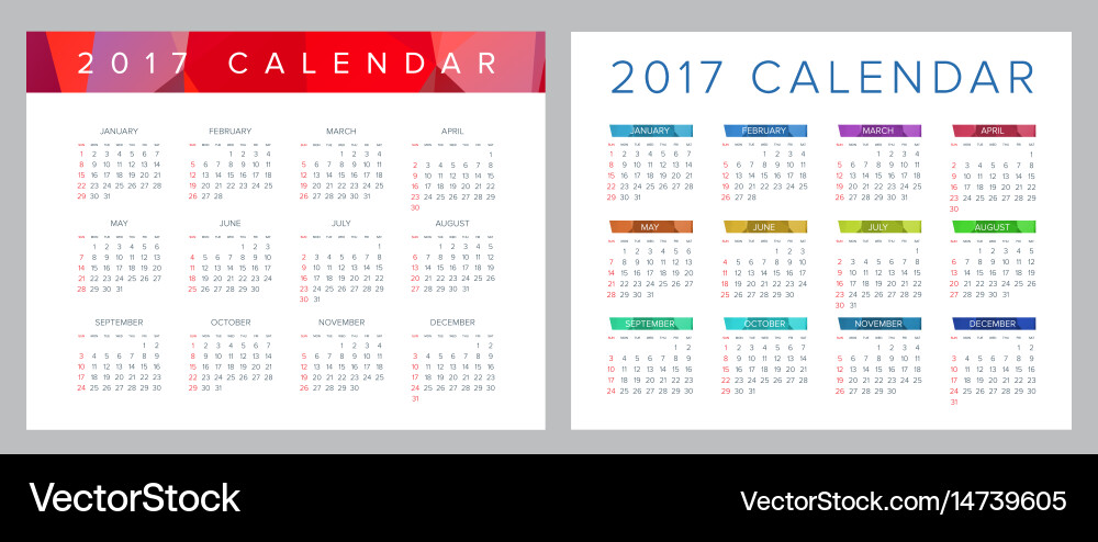 2017 calendar set abstract week starts from sunday Vector Image