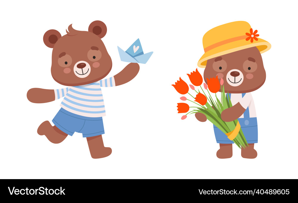 Cute teddy bear character in striped shirt running Cute teddy bear character in striped shirt running vector image
