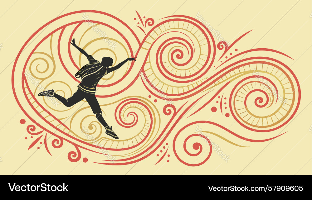 Dynamic runner with spirited swirling pattern art Vector Image