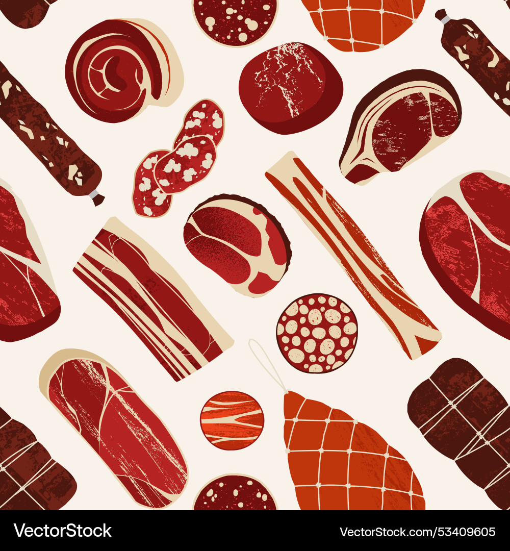 Meat products pattern seamless print of various Meat products pattern seamless print of various vector image