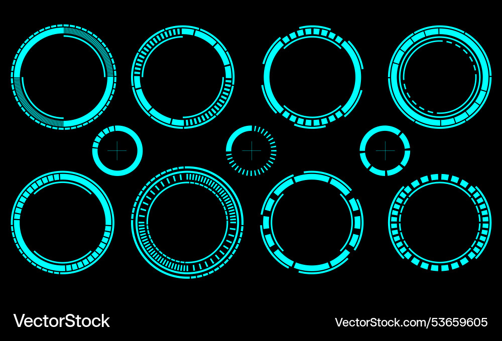 Set of sci fi blue circle user interface elements Set of sci fi blue circle user interface elements vector image