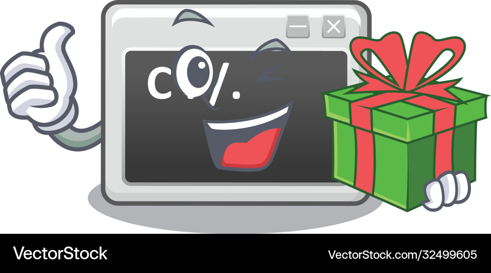 Smiley command window character with gift box Smiley command window character with gift box vector image
