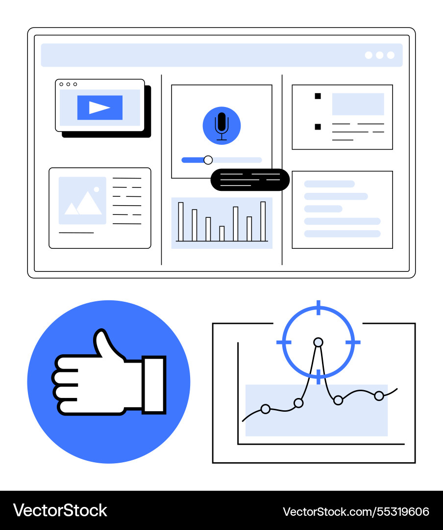 Data dashboard display with voice search media Data dashboard display with voice search media vector image
