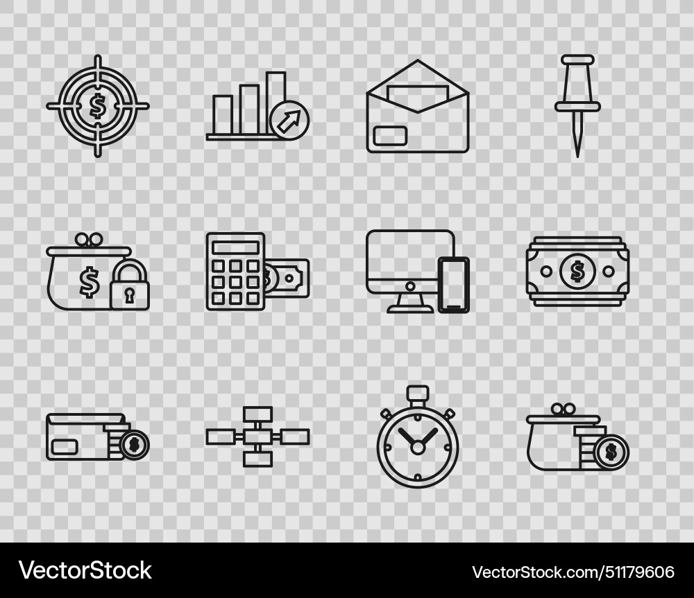 Set line envelope with coin dollar symbol wallet Set line envelope with coin dollar symbol wallet vector image