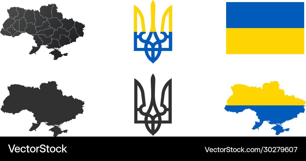 Attribute ukraine map trident und flag Stock Attribute ukraine map trident und flag Stock vektorbild