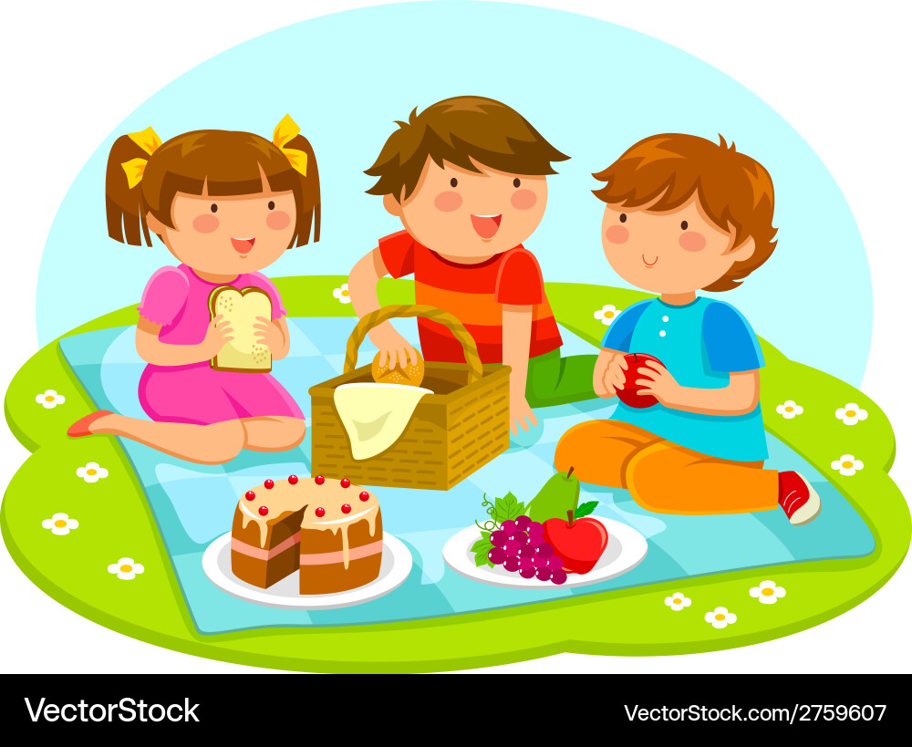 Cheerful Kids Picnic Vector Image