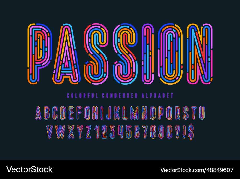 Colorful neon light alphabet multicolor stroke vector image