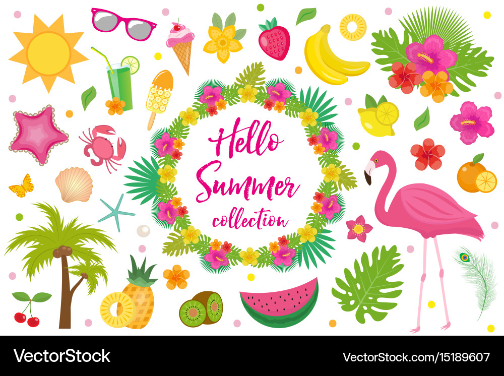 Tropical Summer Elements Flat Vector Image
