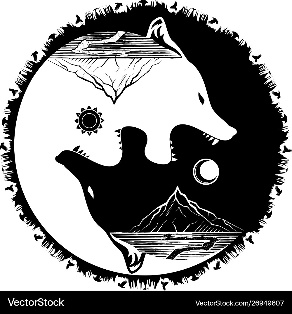 Wolf Yin Yang Art Abstract Wolf Symbol Yin Yang Stock Vector (Royalty