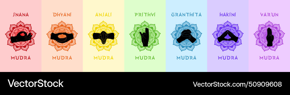 7 Mudras Rainbow Icon Set Royalty Free Vector Image 7 Mudras Rainbow Icon Set Royalty Free Vector Image