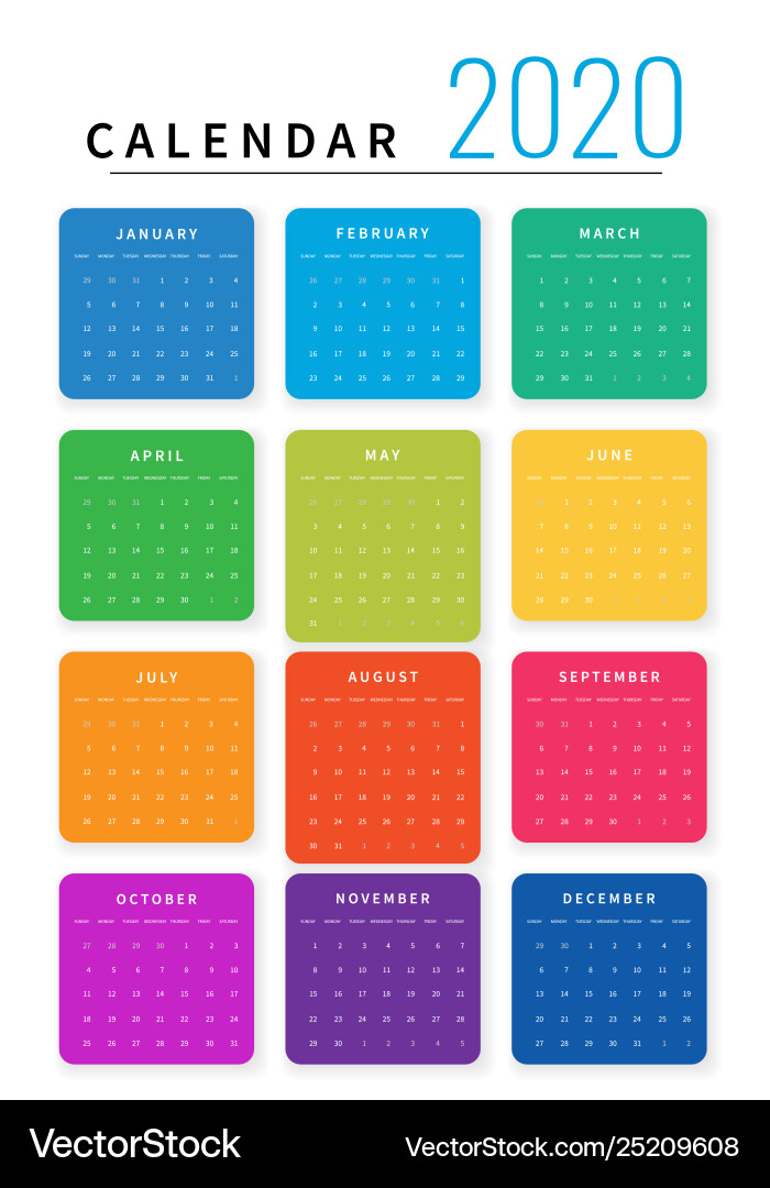 Mockup simple calendar layout for 2020 year week Mockup simple calendar layout for 2020 year week vector image