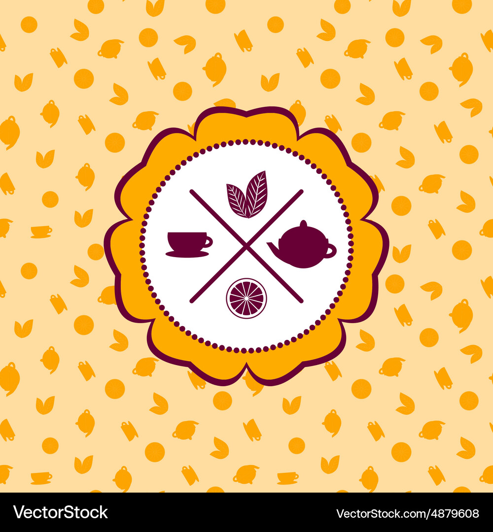 Tea icons set with lemon seamless pattern Vector Image