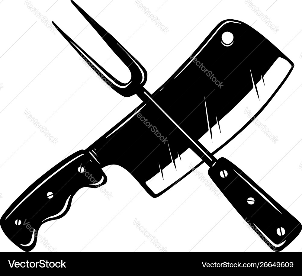 Crossed Fork & Butcher Cleaver vector image