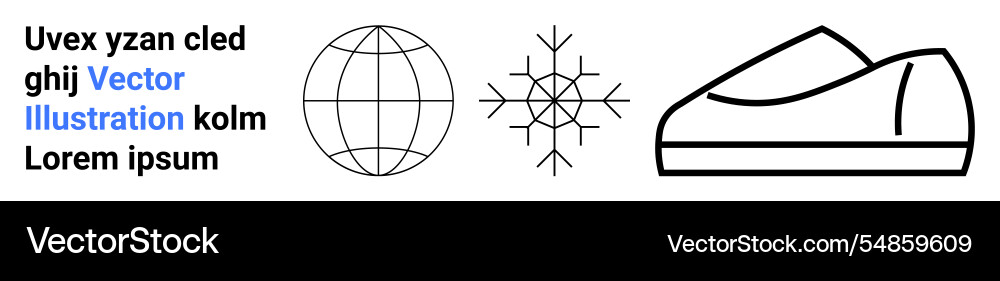Globe snowflake and footwear outline with text vector image