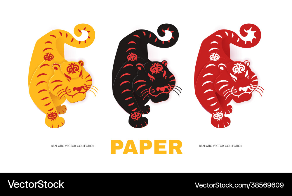Happy chinese new year 2022 tiger set animal Happy chinese new year 2022 tiger set animal vector image
