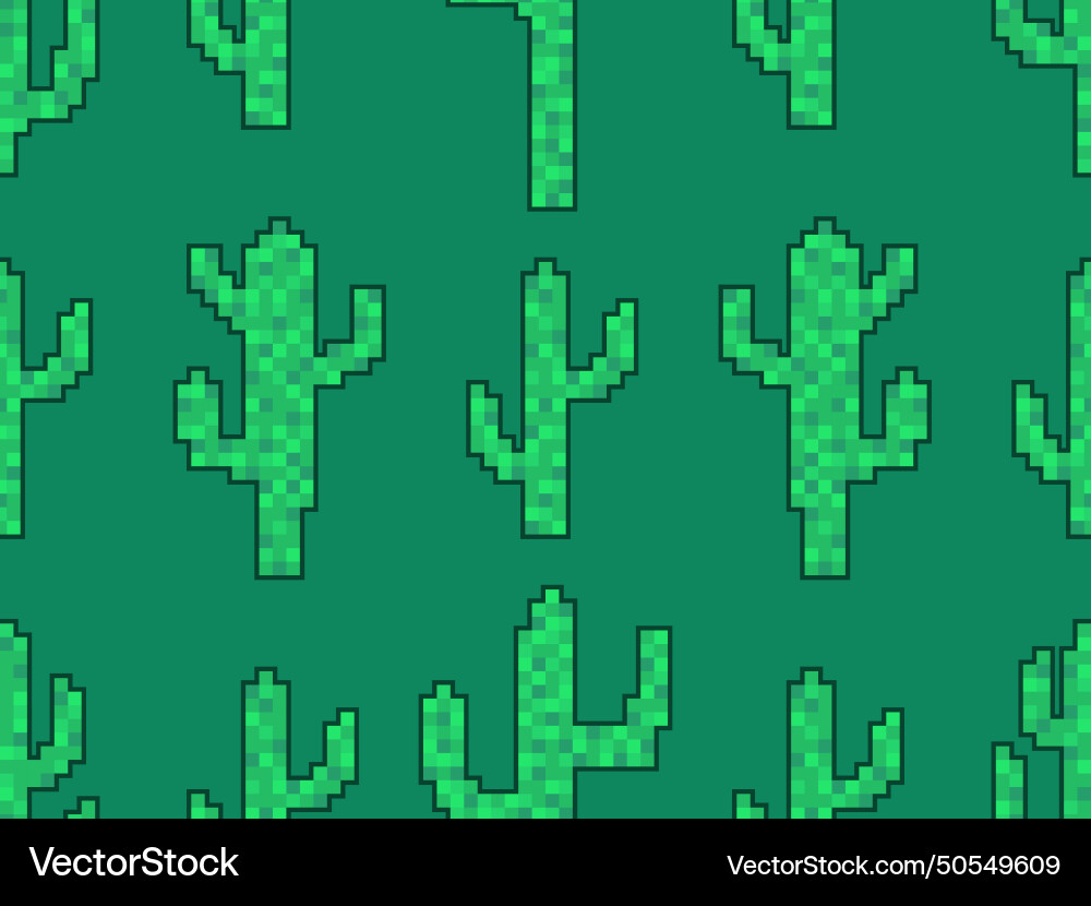 Seamless pattern with cacti in pixel art style Seamless pattern with cacti in pixel art style Vector Image